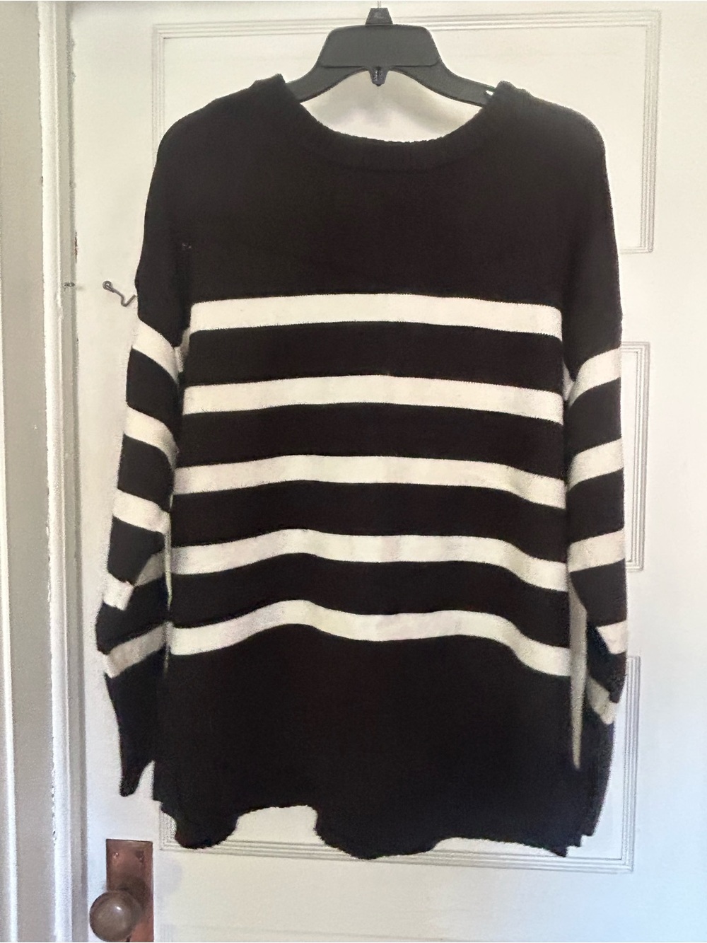 French Connection Black and White Striped Crewneck Sweater